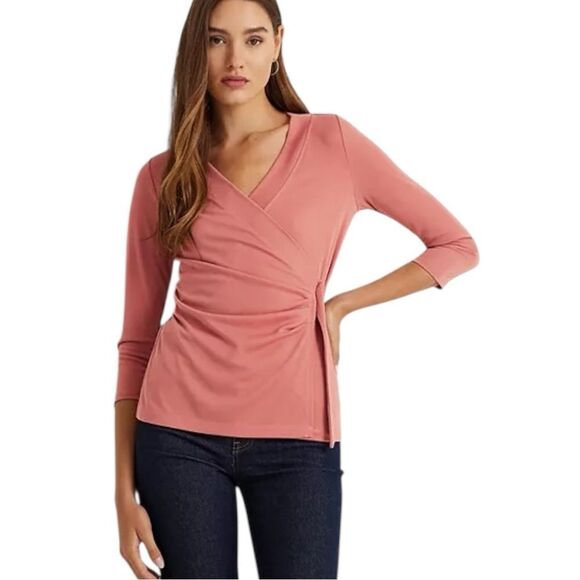 Lauren Ralph Lauren Faux Wrap Top | Rose Pink | SizeXS - Picture 5 of 10